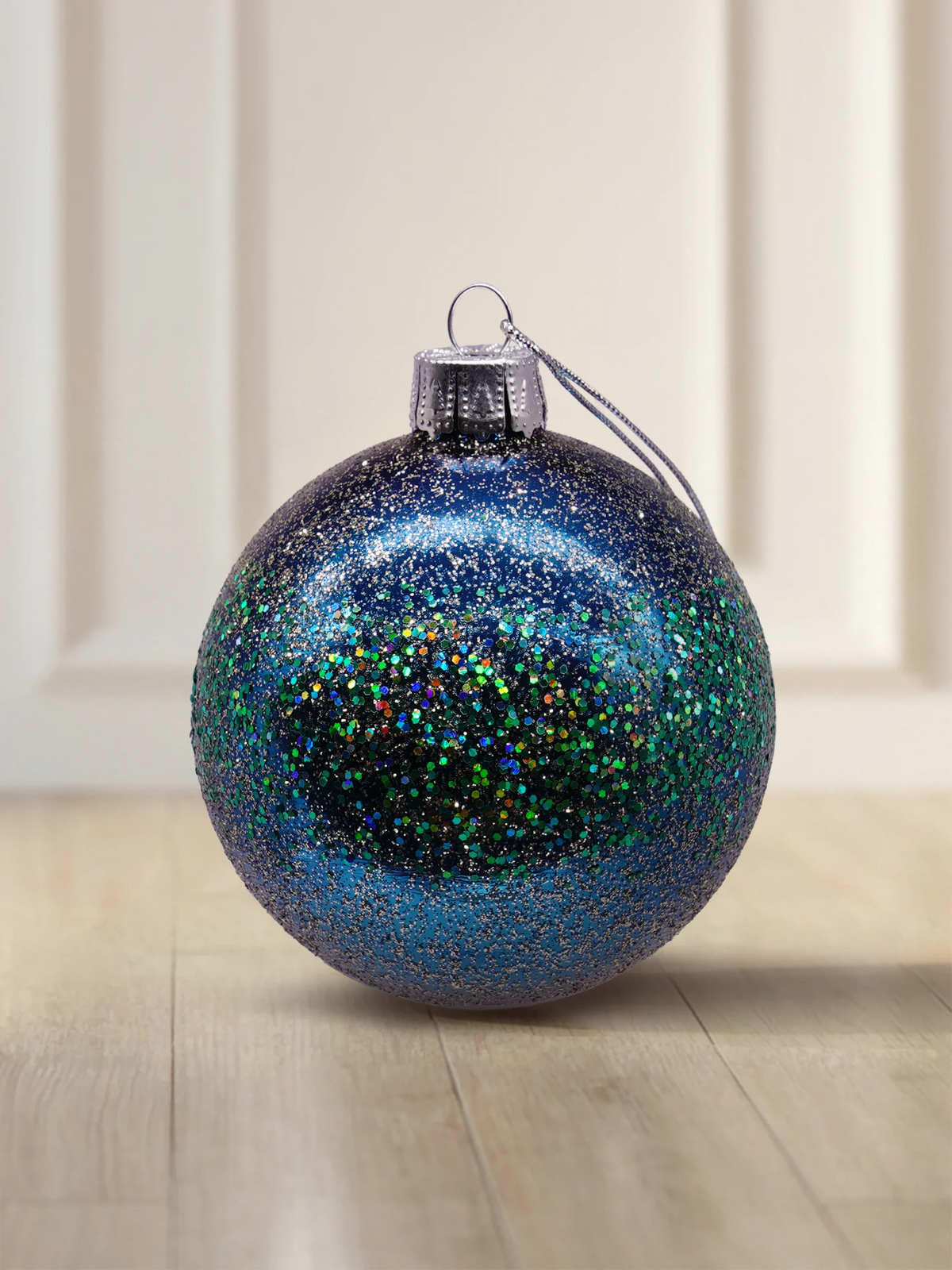 ArtiTree glass bauble 10 cm in turquoise blue, fully covered with colored and silver glitter