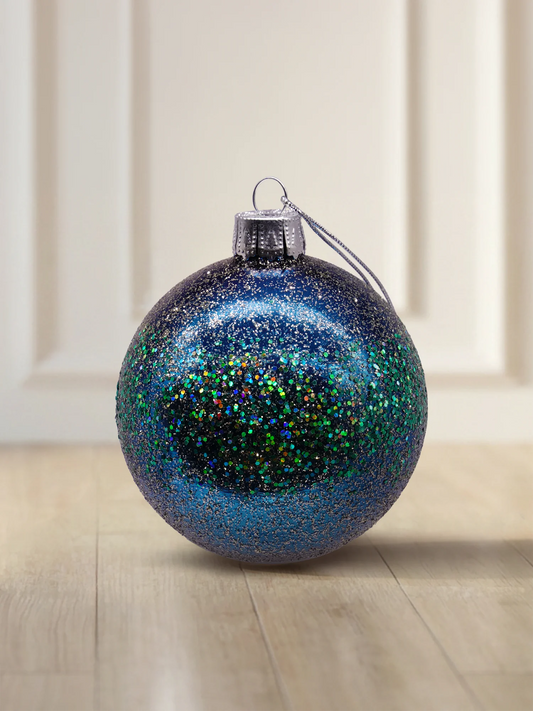 ArtiTree glass bauble 8 cm in turquoise blue, fully covered in colored and silver glitter