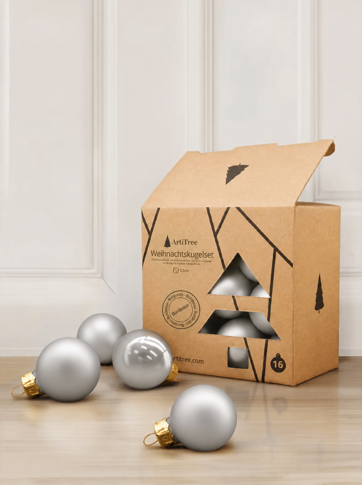 ArtiTree Glaskugeln 3,5 cm in Silber – einfarbige Weihnachtskugeln aus Glas