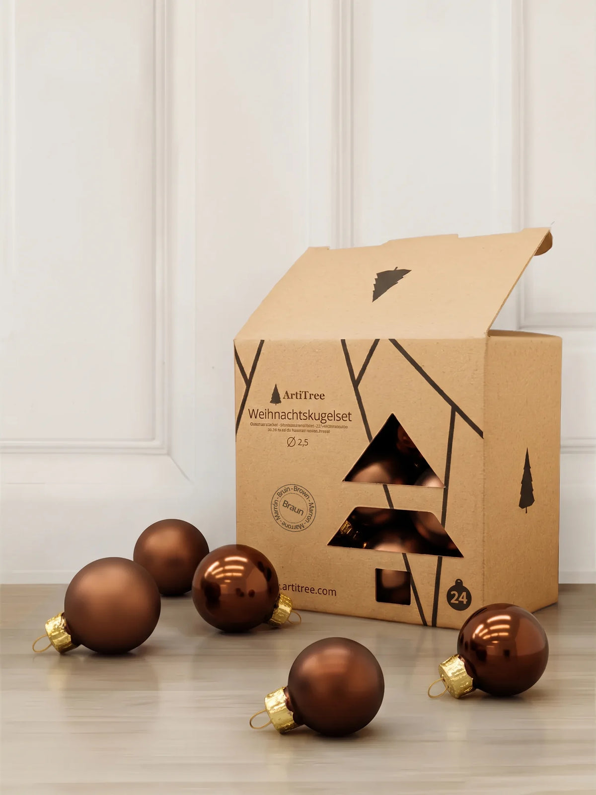 ArtiTree Glaskugeln 2,5 cm in Braun – einfarbige Weihnachtskugeln aus Glas