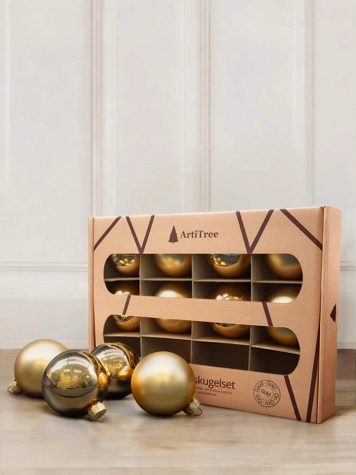 ArtiTree Glaskugeln 12er Set in Gold – einfarbige Weihnachtskugeln aus Glas