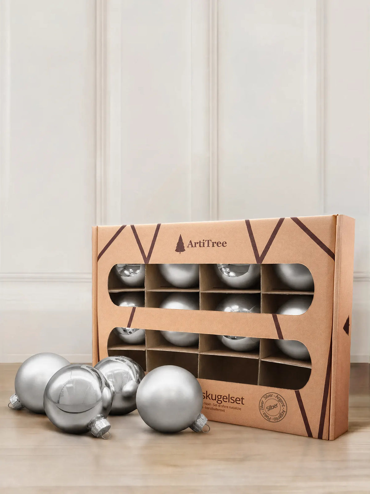 ArtiTree Glaskugeln 12er Set in Silber – einfarbige Weihnachtskugeln aus Glas