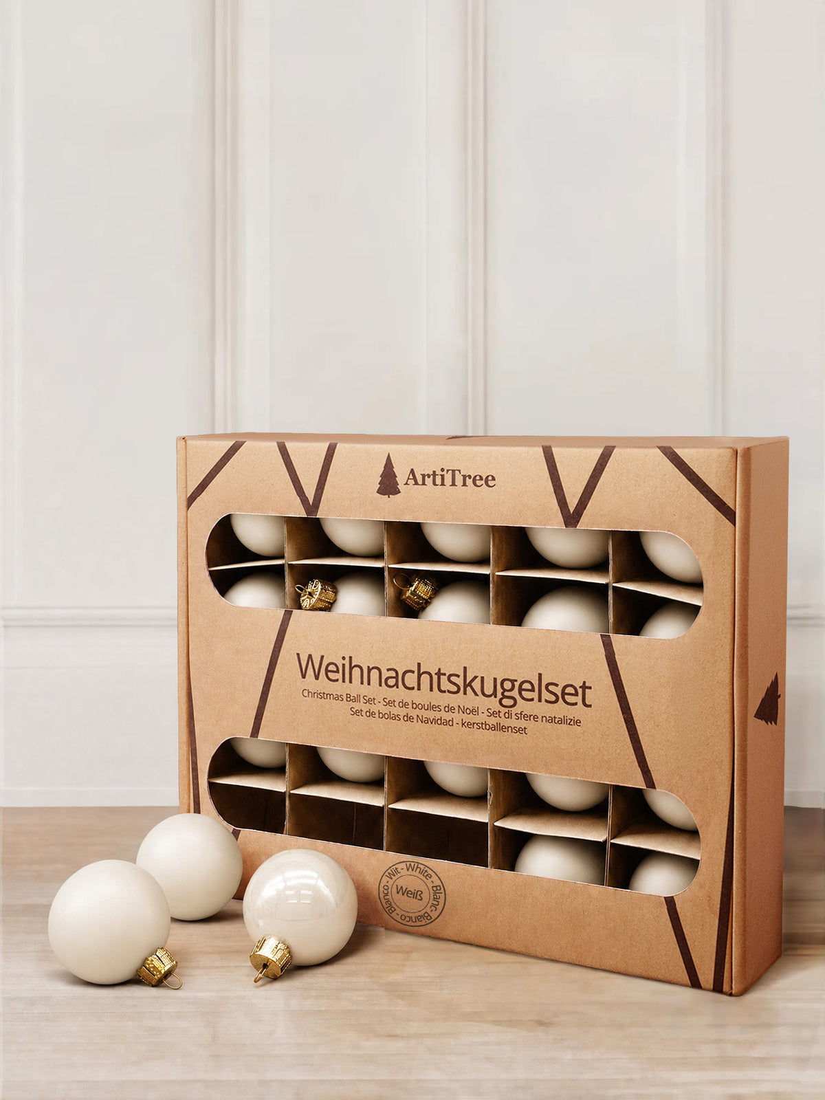 ArtiTree Glaskugel 20er Set in Weiß matt – einfarbige Weihnachtskugeln aus Glas