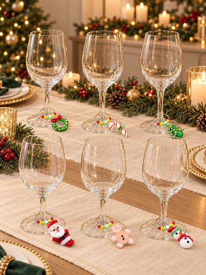 Glass Figurine Set, Wine Glass Charms (6-Piece)
