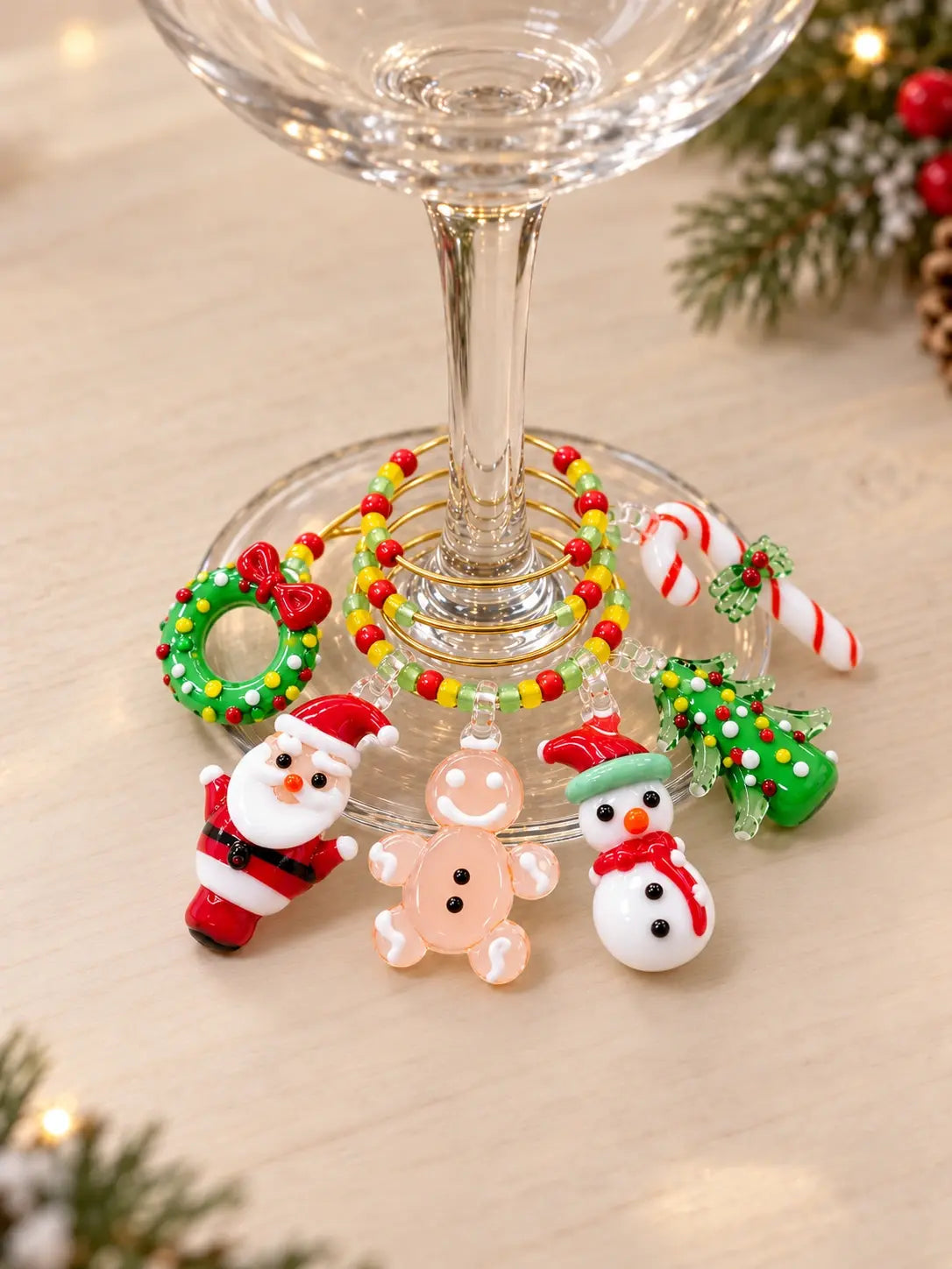 Glass Figurine Set, Wine Glass Charms (6-Piece)