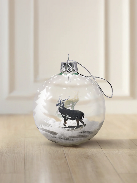 ArtiTree clear 6 cm glass ball with deer and fir tree motif and snow globes inside