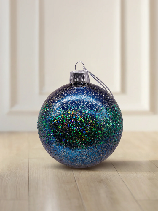 ArtiTree glass ornament 6 cm in turquoise blue, fully covered with colored and silver glitter