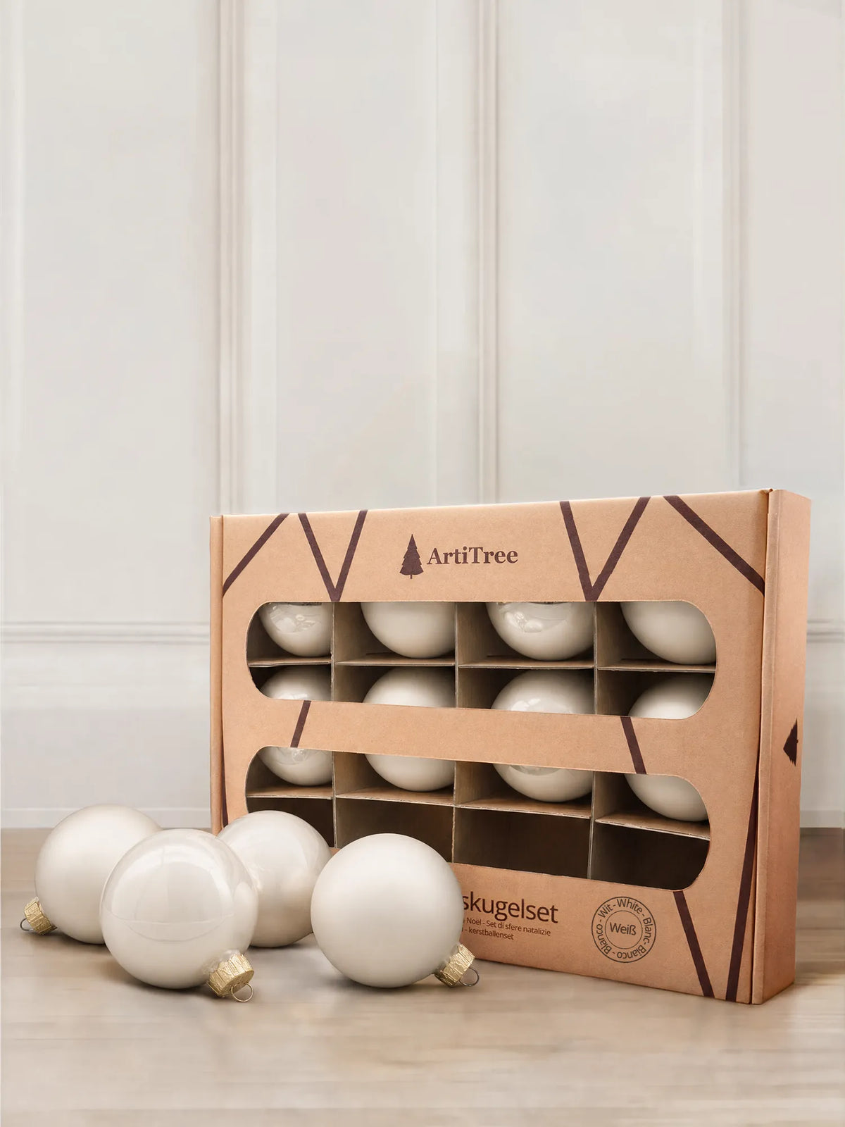 ArtiTree Glaskugel 12er Set in Weiß matt – einfarbige Weihnachtskugeln aus Glas