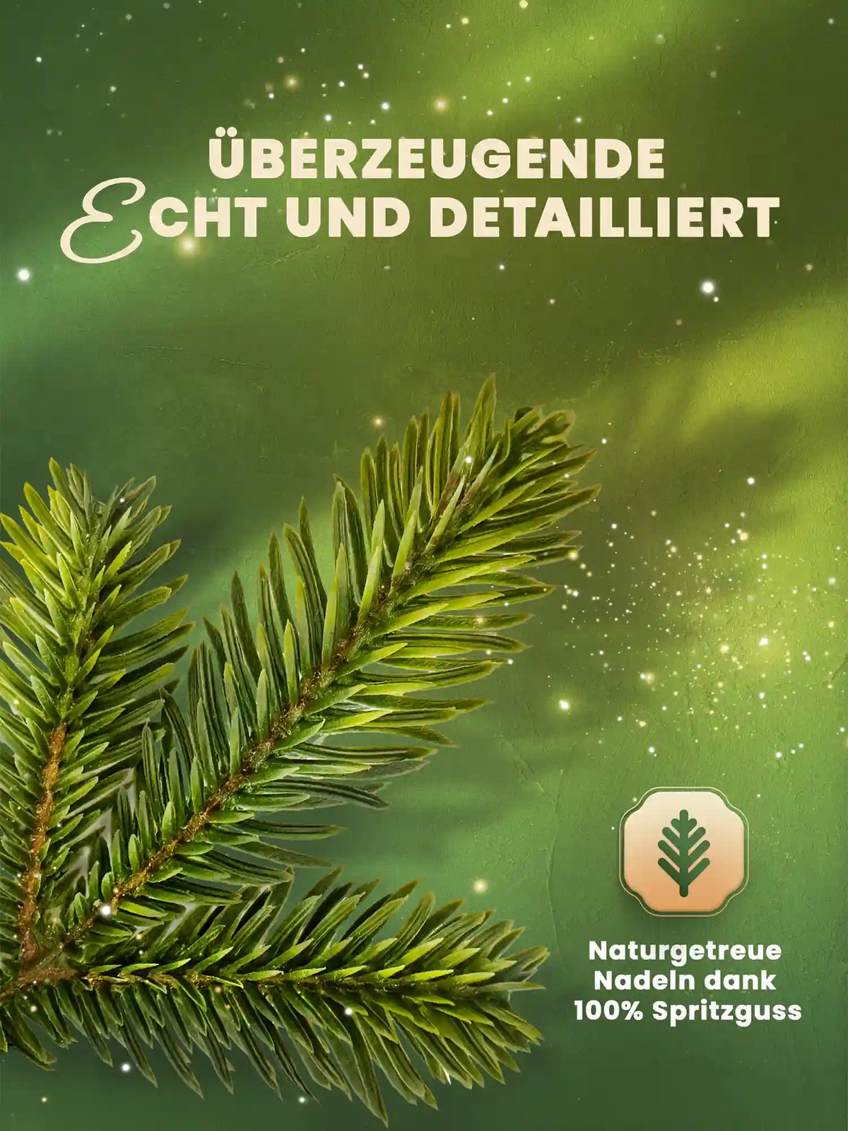 Close-up van natuurgetrouwe naalden – kunstkerstkrans van ArtiTree, volledig gemaakt van spuitgietkunststof