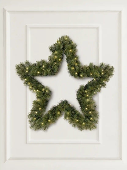 Artificial Christmas wreath in a star shape, 40cm, with LED lights by ArtiTree