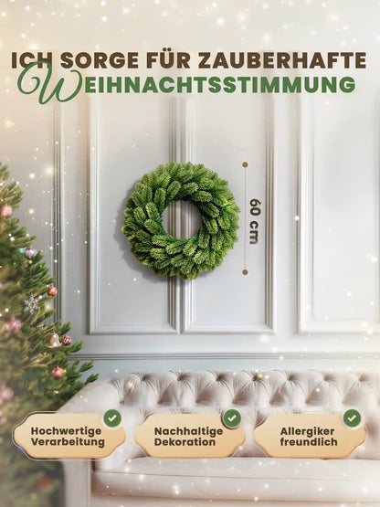ArtiTree Weihnachtskranz mit Größenangabe 60 cm über Sofa, hochwertige Verarbeitung, nachhaltig und allergikerfreundlich