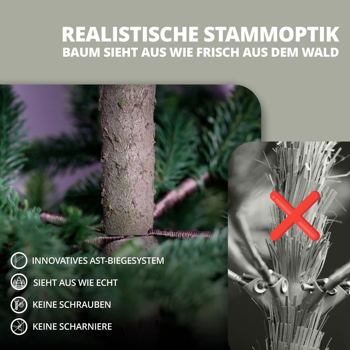 Künstlicher Weihnachtsbaum Nordmanntanne von ArtiTree mit realistischer Stammoptik und innovativem Ast-Biegesystem ohne Schrauben