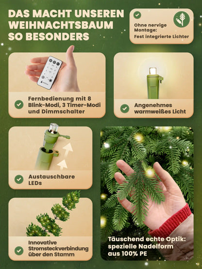 Künstlicher Weihnachtsbaum von ArtiTree hat eine integrierte Beleuchtung mit Fernbedienung und austauschbaren LEDs