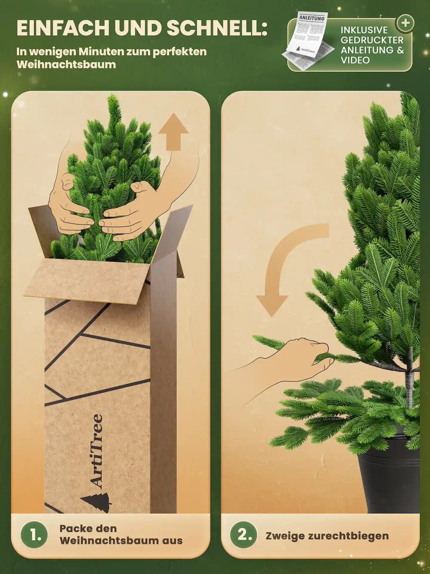 ArtiTree Nordfichte im Topf einfach auspacken und zurechtbiegen