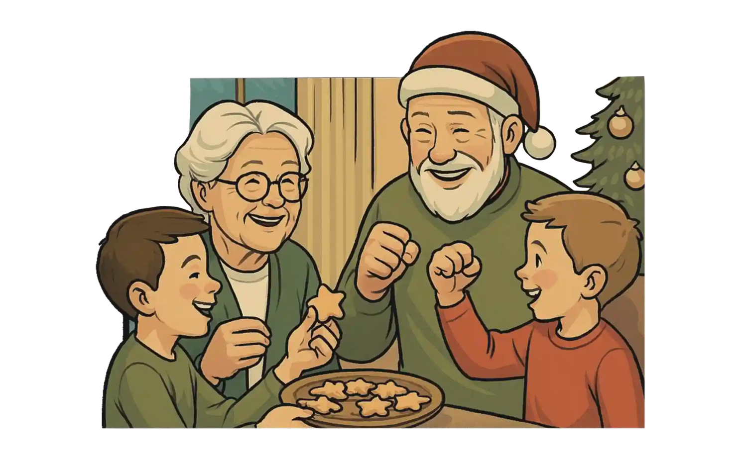 Großeltern mit Enkeln beim Plätzchenbacken Comic