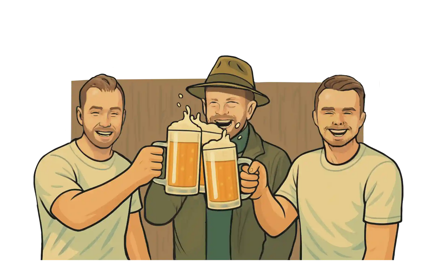 Jan, Björn und Michael stoßen mit Bier an Comic