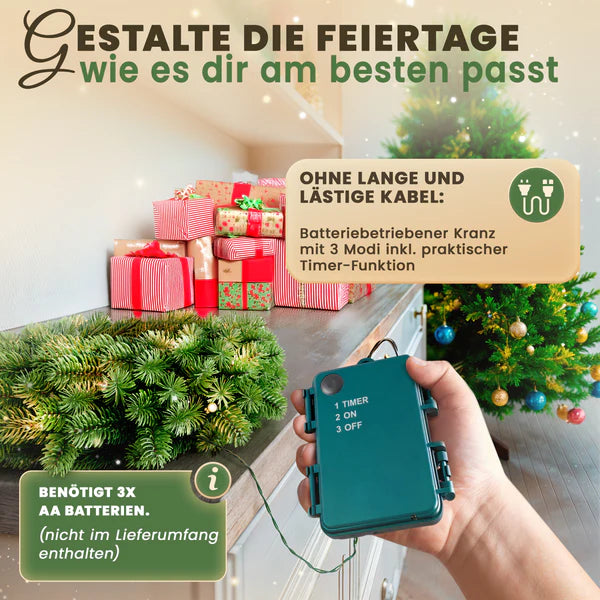 ArtiTree batteriebetriebener Weihnachtskranz mit Timer-Funktion