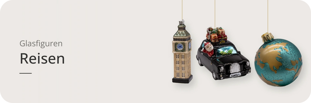 Kategorie Reisen – ArtiTree Glasfiguren: Big Ben, Englisches Taxi mit Weihnachtsmann und Weltkugel als Vorschau der Glasfiguren-Kollektion