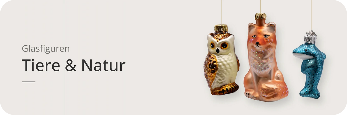 Kategorie Tiere & Natur – ArtiTree Glasfiguren: Weiß-goldene Eule, kupferfarbener Fuchs und blauer Delfin als Vorschau der Glasfiguren-Kollektion