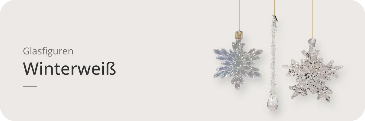 Kategorie Winterweiß – ArtiTree Glasfiguren: Schimmernde Schneeflocke, silberner Eiszapfen und weiße Glitzerschneeflocke als Vorschau der Glasfiguren-Kollektion