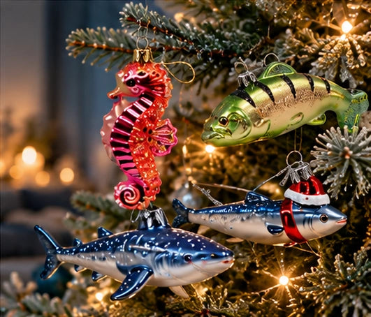 ArtiTree Weihnachtsbaumschmuck: Glasfiguren aus der Unterwasserwelt (Seepferdchen, Hai und weitere Fische)
