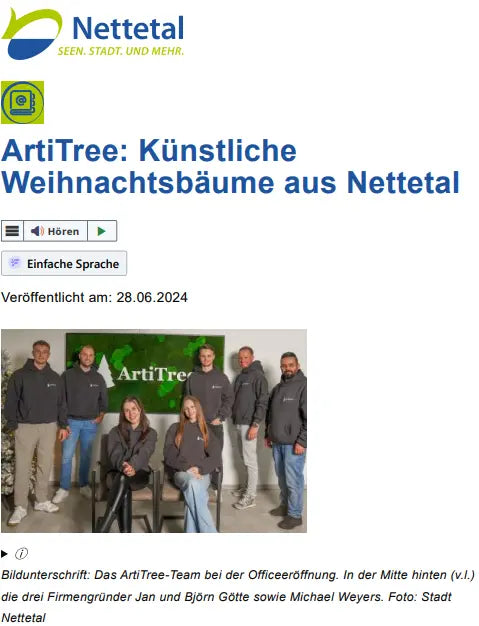 Artikel über die künstlichen Weihnachtsbäume von ArtiTree aus Nettetal