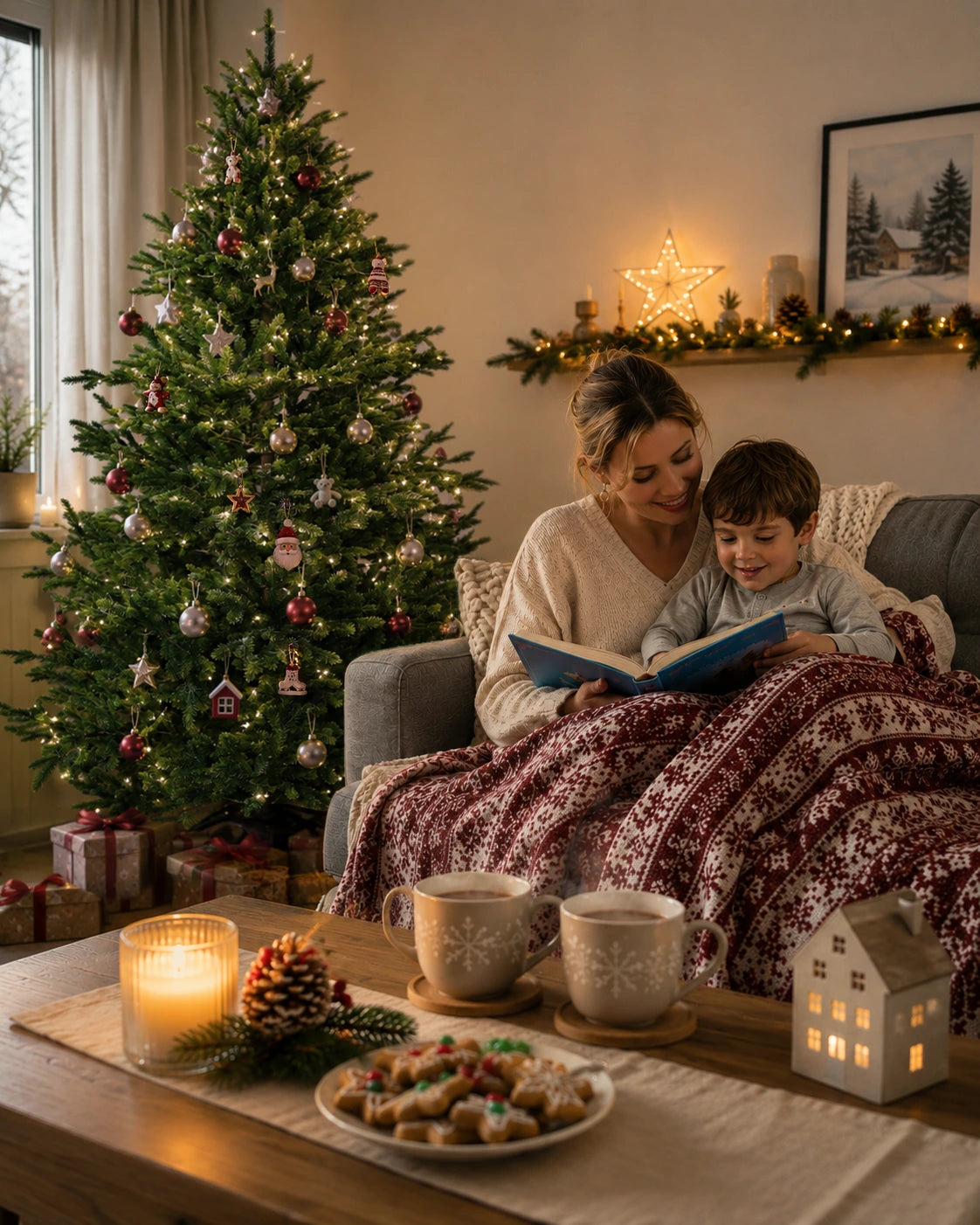 Artificial Christmas tree, Nordic spruce, with integrated lighting
